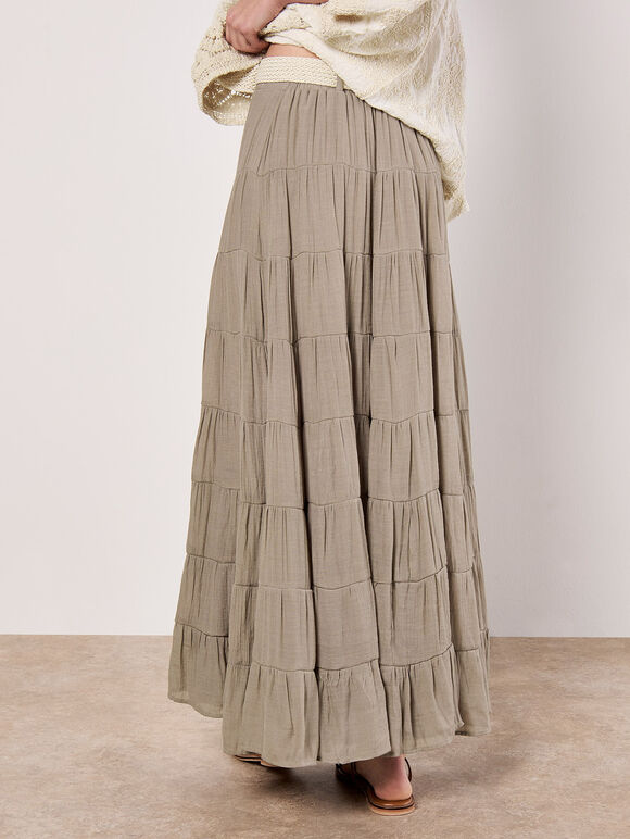 Tiered Maxi Skirt, Stone, large