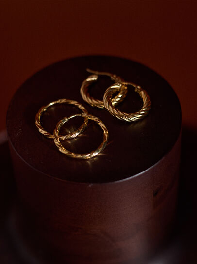 Gold Tone Textured Hoop Earrings, Pack Of 2