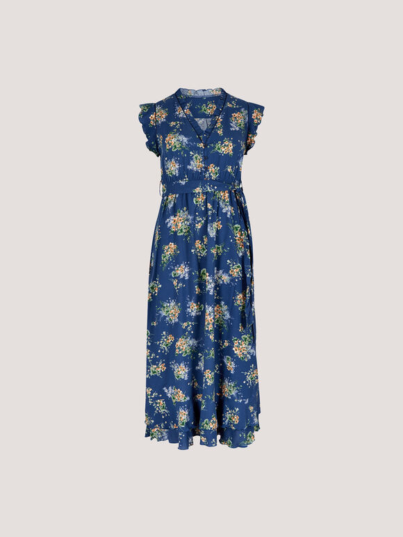 Ditsy Floral Print Midi Dress, Blue, large