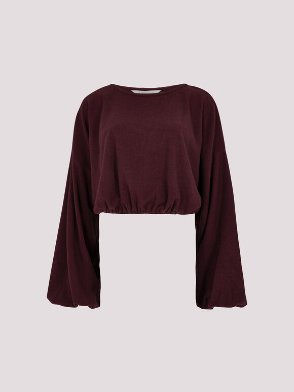 Soft Ribbed Crop Top, Burgundy, large