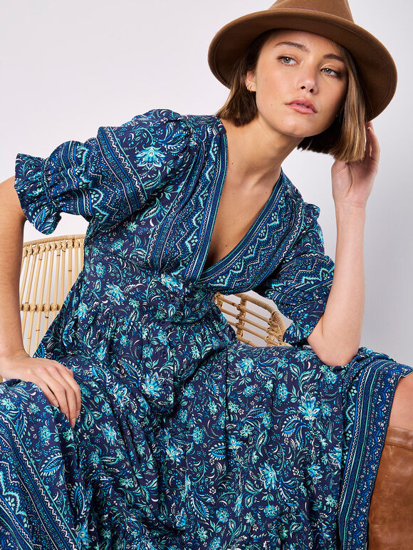 Sarasa Floral Maxi Dress, Navy, large