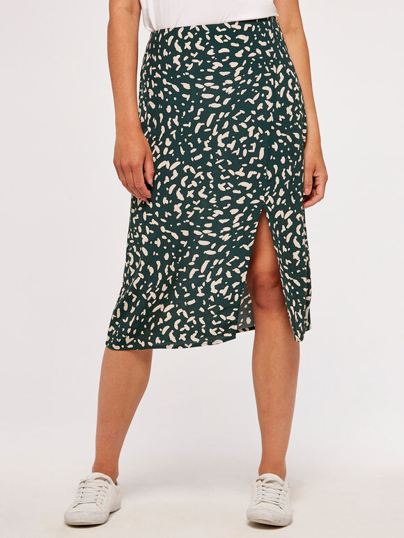Brush Spot Wrap Skirt, Green, large