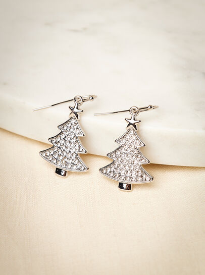 Silver Tone Christmas Tree Earrings