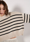 Stripe Crop Drop Shoulder Jumper, Stone, large