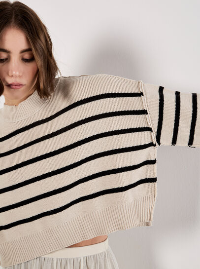 Stripe Crop Drop Shoulder Jumper