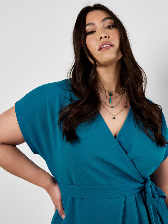 Curve Textured Wrap Midi Dress, Blue, large