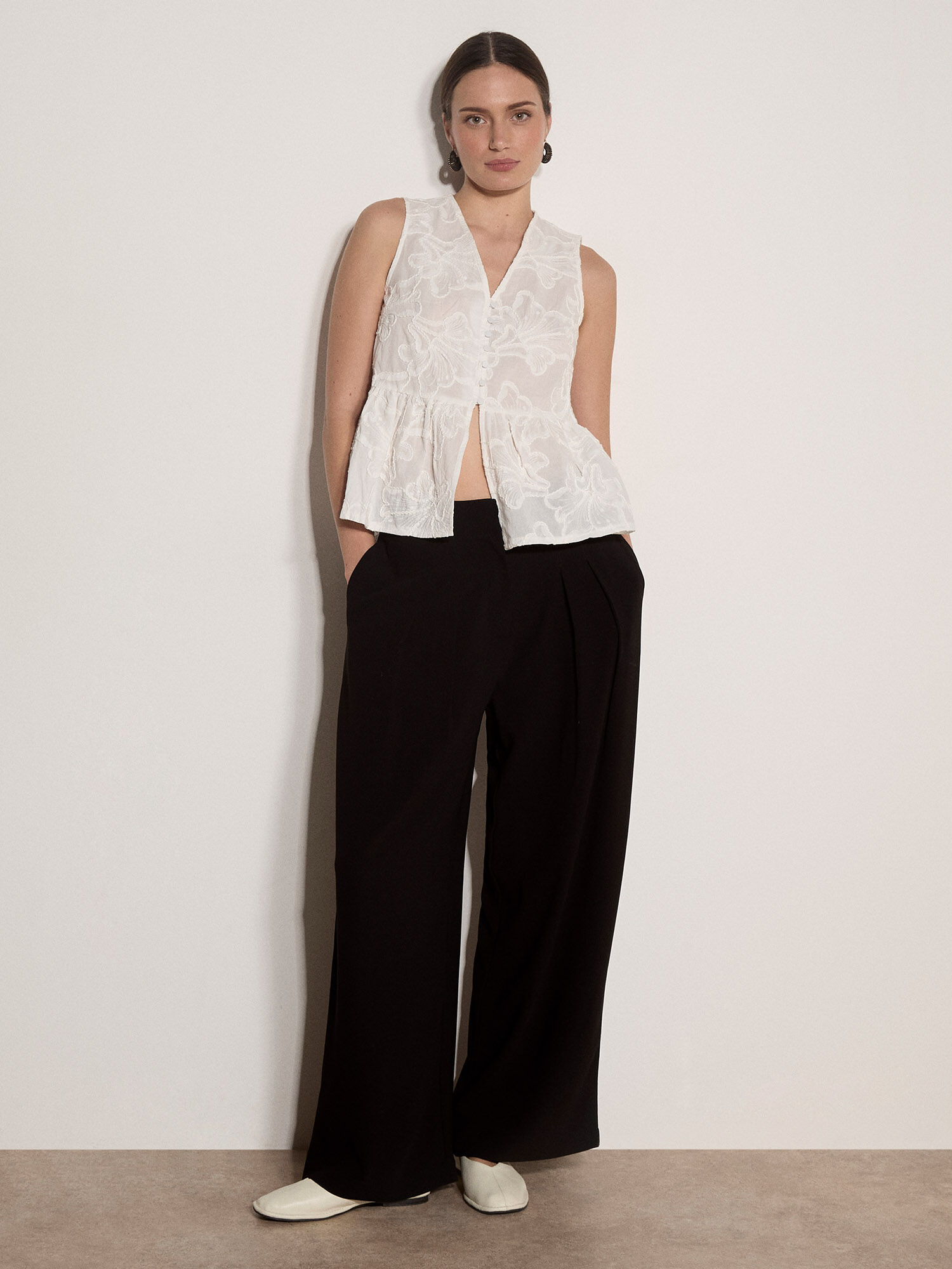 Floral Embroidered Cotton Peplum Top | Apricot Clothing