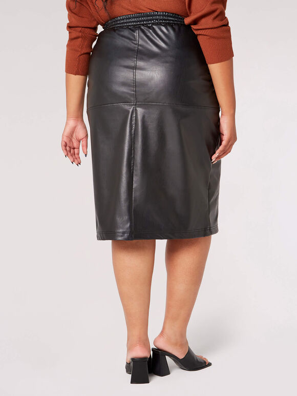 Curve Leather-Look Midi Skirt, Black, large