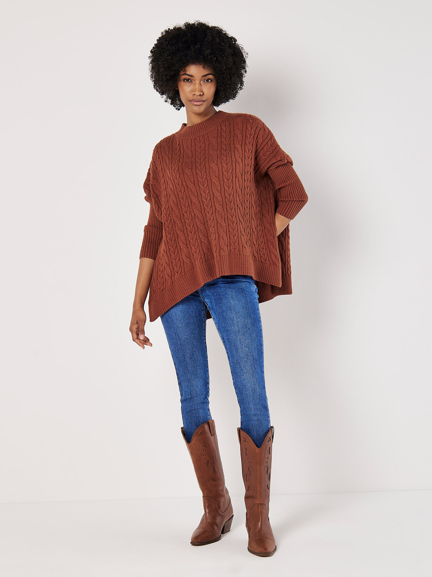 Cable Knit Oversized Jumper Apricot Clothing