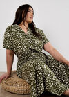 Curve Leopard Print Shirt Midi Dress, Khaki, large