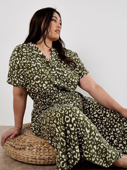 Curve Leopard Print Shirt Midi Dress
