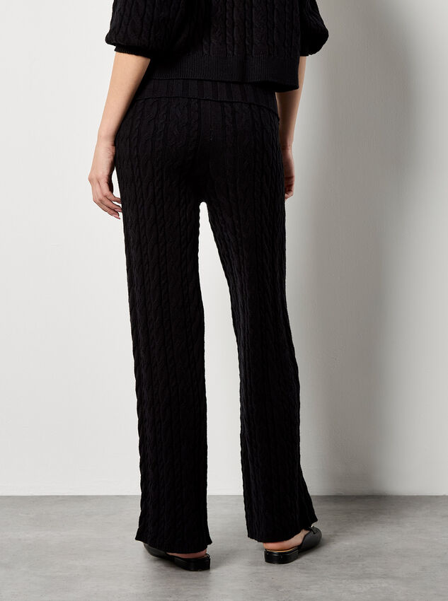 Twisted Cable Knit Wide Leg Trousers, Black, large