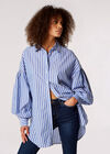 Oversized Stripe Cotton Shirt, Blue, large