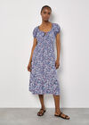 Watercolour Floral Milkmaid Midi Dress, Purple, large