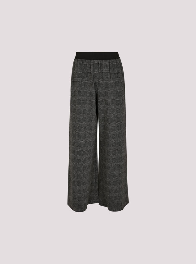 Check Print Wide Leg Trousers, Grey, large