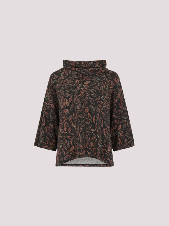 Batik Leaf Jersey Knit Top, Orange, large
