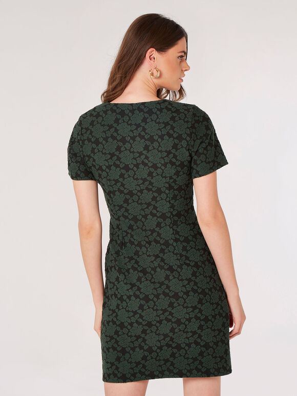 Rose Jacquard Mini Dress, Green, large