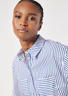 Cotton Blend Cropped Stripe Shirt, White, large