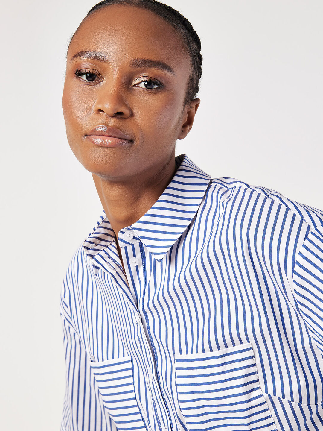 Cotton Blend Cropped Stripe Shirt | Apricot Clothing