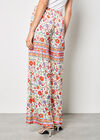 Floral Scarf Print Satin Wide-Leg Trousers, Orange, large