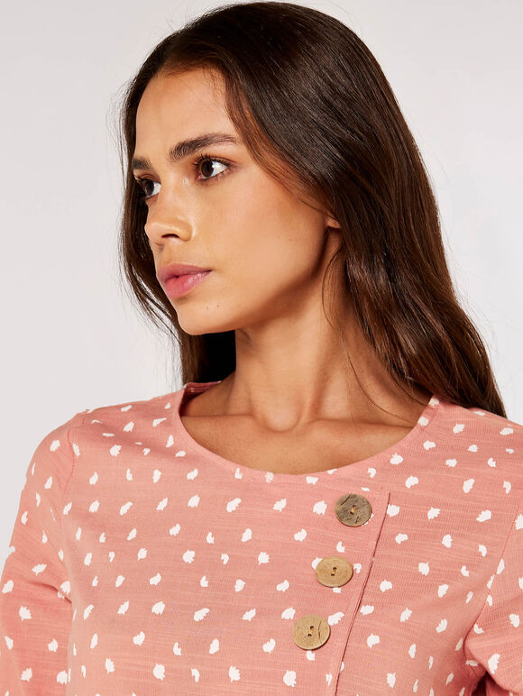 Irregular Spot Asymmetric Wrap Top, Pink, large