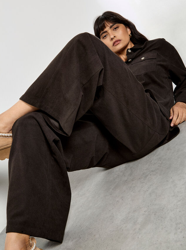 Cord Wide-Leg Trousers, Brown, large