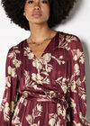 Satin Shimmer Floral Wrap Midaxi Dress, Burgundy, large