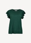 Soft Slub Ruffle Sleeve T-Shirt, Green, large