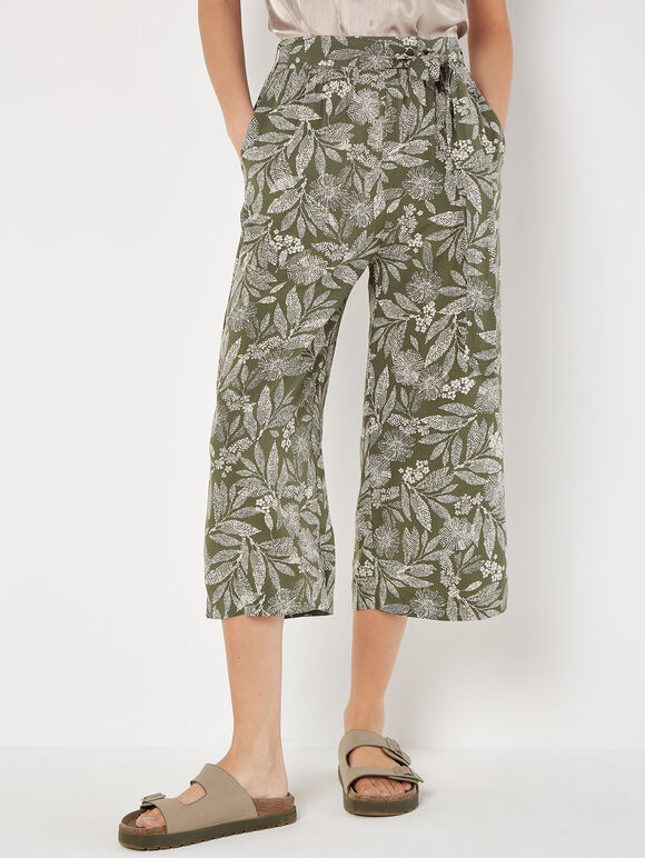 Batik Leaf Culotte Trousers, Khaki, large