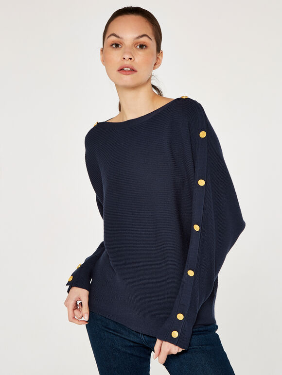 Button Detail Jumper, Navy, large