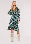 Stem Floral Wrap Dress, Green, large
