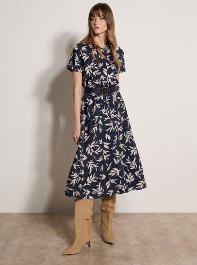 Textured Leaf Shirt Midi Dress