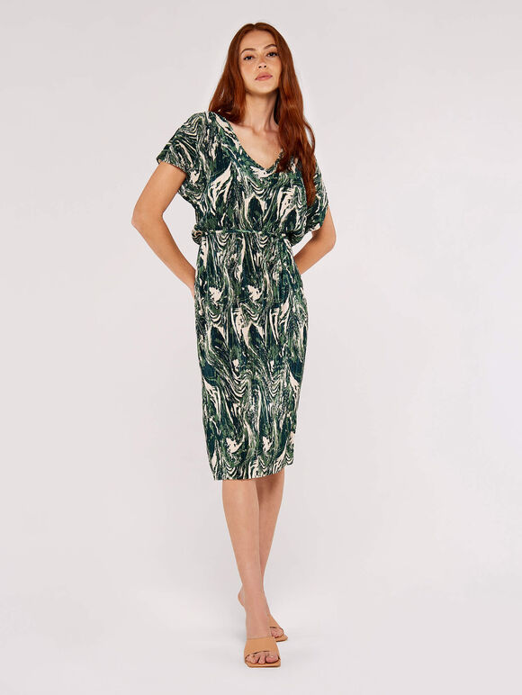 Marble Print Midi Dress, Green, large