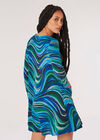 Swirl Jersey Knit Swing Mini Dress, Green, large