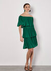 Plisse Tiered Bardot Mini Dress, Green, large