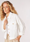 Cotton Blend Lightweight Cropped Jacket, Cream, large