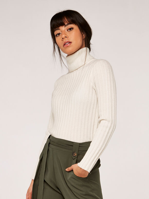 Ribbed Roll Neck Jumper | Apricot Clothing