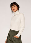 Ribbed Roll Neck Jumper, Cream, large