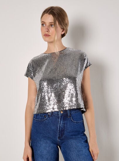 Sequin Crop T-Shirt