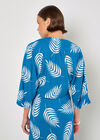Tropical Leaf Tie Hem Crop Top, Blue, large