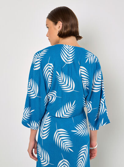Tropical Leaf Tie Hem Crop Top