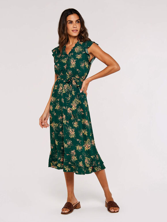 Floral Ditsy Midi Dress, Green, large