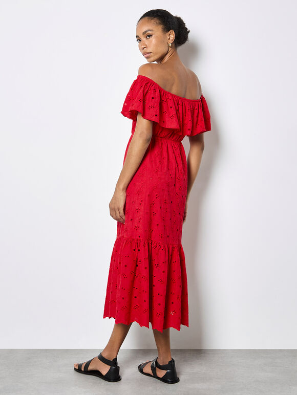 Bardot Broderie Maxi Dress, Red, large