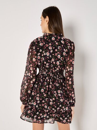 Floral Ruffle Chiffon Mini Dress