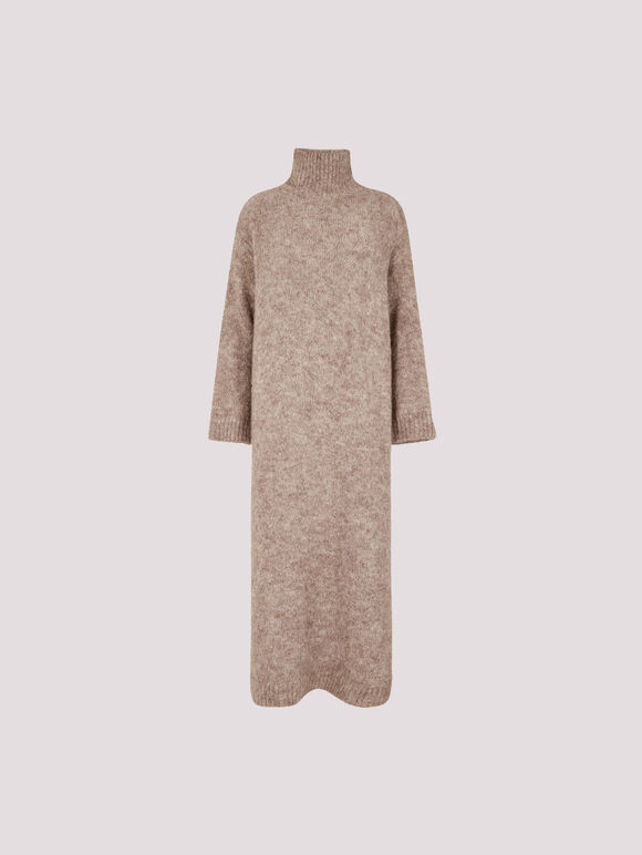 Oversized Fluffy Jumper Midi Dress, Stone, large