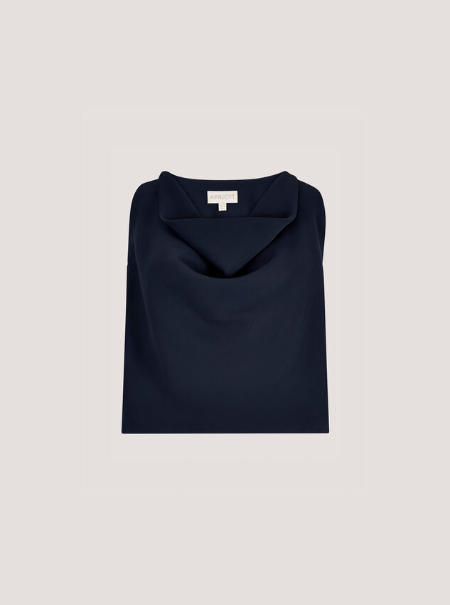 Sleeveless Cowl Neck Crop Top, Navy, large