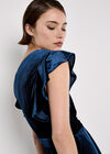 Wide Leg Velvet Ruffle Jumpsuit, Navy, large