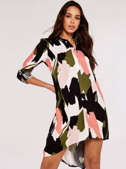 Brushstroke Print Mini Shirt Dress