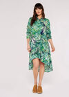 High-Low Tropical Mini Dress, Navy, large
