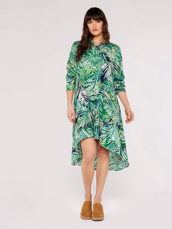 High-Low Tropical Mini Dress, Navy, large